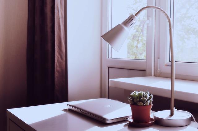 Home Modifications for the Visually Impaired: What are Your Options? A Picture of a desk with a lapton, lamp and plant